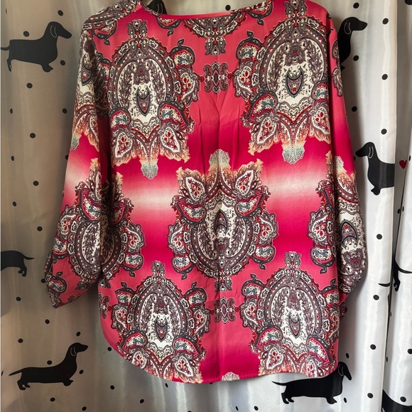 Haggar Pink Graphic Blouse with 3/4 Sleeves - Picture 3 of 4